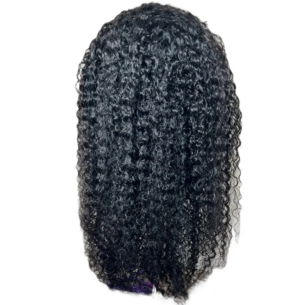 Natural Black Kinky Curly Human Hair 26 Inch Glueless Half Wig